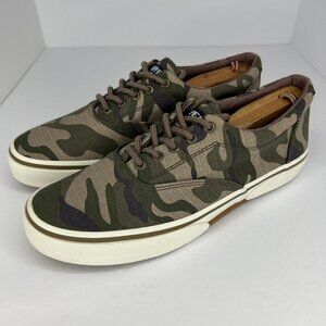 Sperry Mens STS23656 Green Halyard Camo Canvas Almond Toe Size 9 Sneakers
